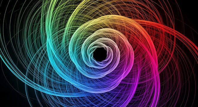 A digital vortex made from light trails in rainbow
