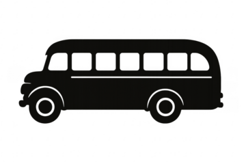 Black silhouette of vintage bus on transparent background