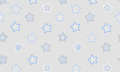 Vector seamless pattern with sprinkle stars with dots and stripes, grey background, nursery scandinavian good night pajamas print in blue and white color , texture, illustration 