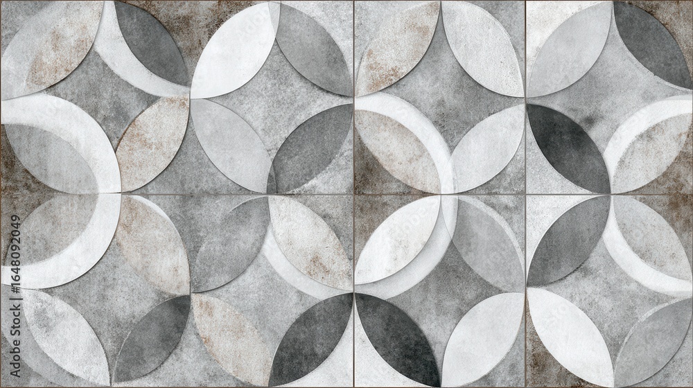 Poster geometric pattern featuring interlocking gray and white circles, creating contemporary design with s