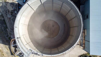 Fototapeta premium Empty silo viewed from above, filled with shadow and soft dust
