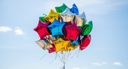 Balloons shaped like stars in multicolored foil
