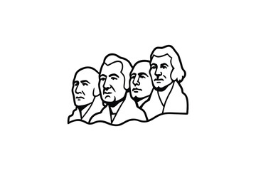 A black and white illustration of four US presidents from Mount Rushmore silhouette