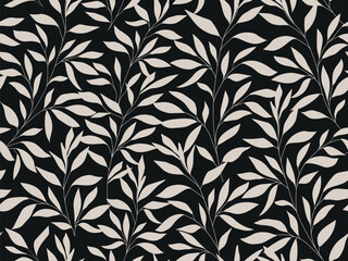 Seamless black and grey floral background with leaves. Hand drawn minimal abstract organic shapes pattern. Vector black abstact pattern with grey leaves