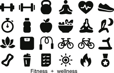 Achieve Fitness & Wellness Goals Icons for Healthy Lifestyle