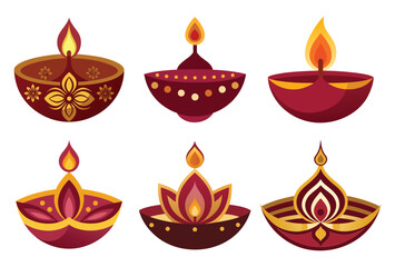 Burning candles and fire flames vector set for decoration and celebration
