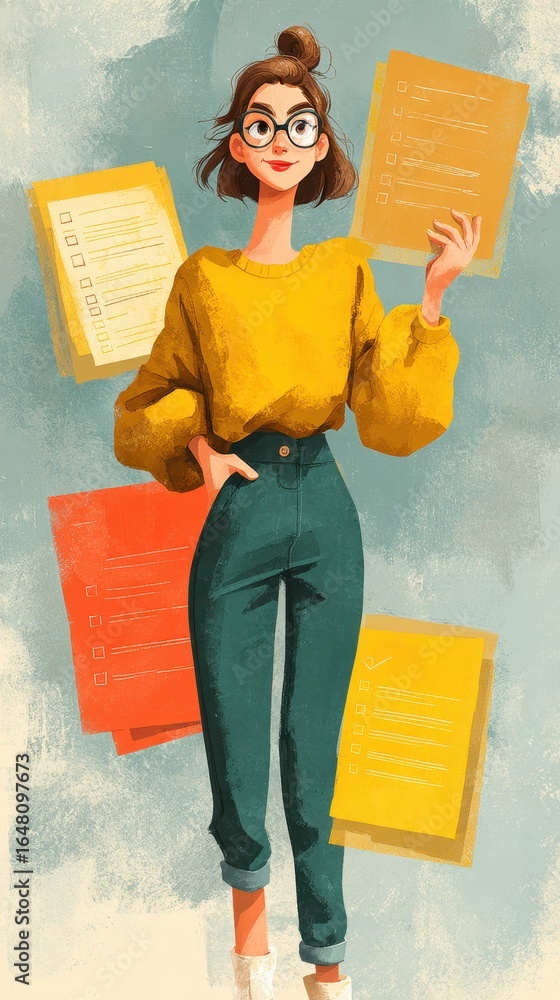 Poster employee evaluation note with new goals in a floating holographic style for productivity and plannin