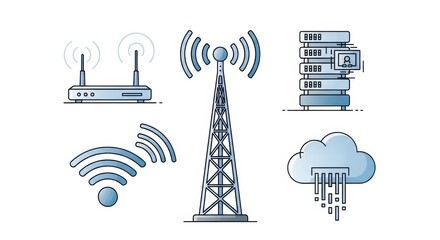 Network communication technology icons, wireless connections and information transmission,