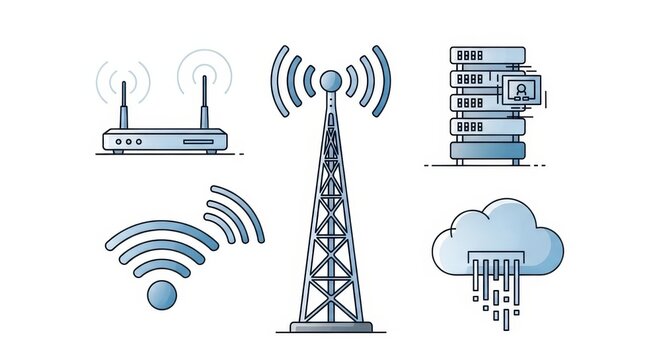 Network communication technology icons, wireless connections and information transmission,