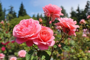 Obraz premium Beautiful pink roses bloom in Vancouver s park garden summer 2019