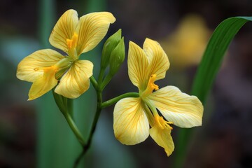 Fototapeta premium Beautiful yellow blooms of the ground orchid are appearing