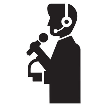 recommend clip art: Black silhouette of a person wearing a headset and holding a microphone woman