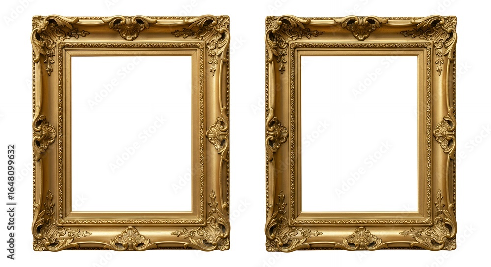 Poster pair of ornate gold baroque picture frames square format empty carved decorative borders for artwork