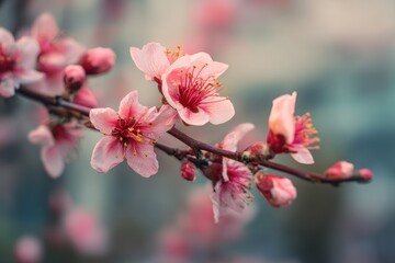 Blurry background of peach blossoms