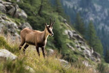 Fototapeta premium Chamois wandering in the mountains