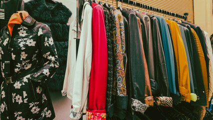 Market with clothes and fabrics