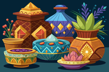 vector of Decorative dishes such as crystal or wooden bowls... beautiful and stylish dishes for those who like problems.