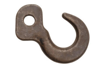 Rusty metal hook with hole on transparent background
