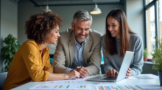 Team collaboration in modern office: diverse colleagues discussing business strategy