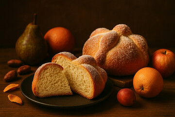 Soft and Fluffy Pan de Muerto with Fresh Fruits