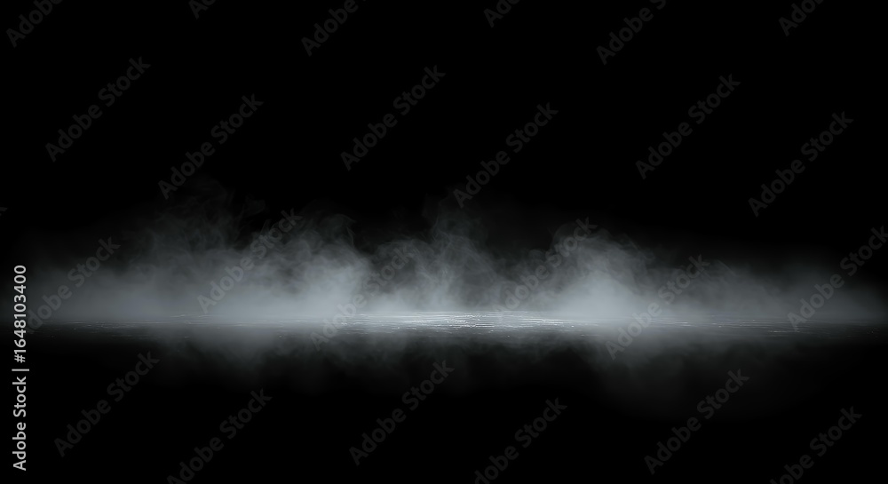 Poster misty fog layer hovering above dark surface creating minimalist atmospheric background for modern de
