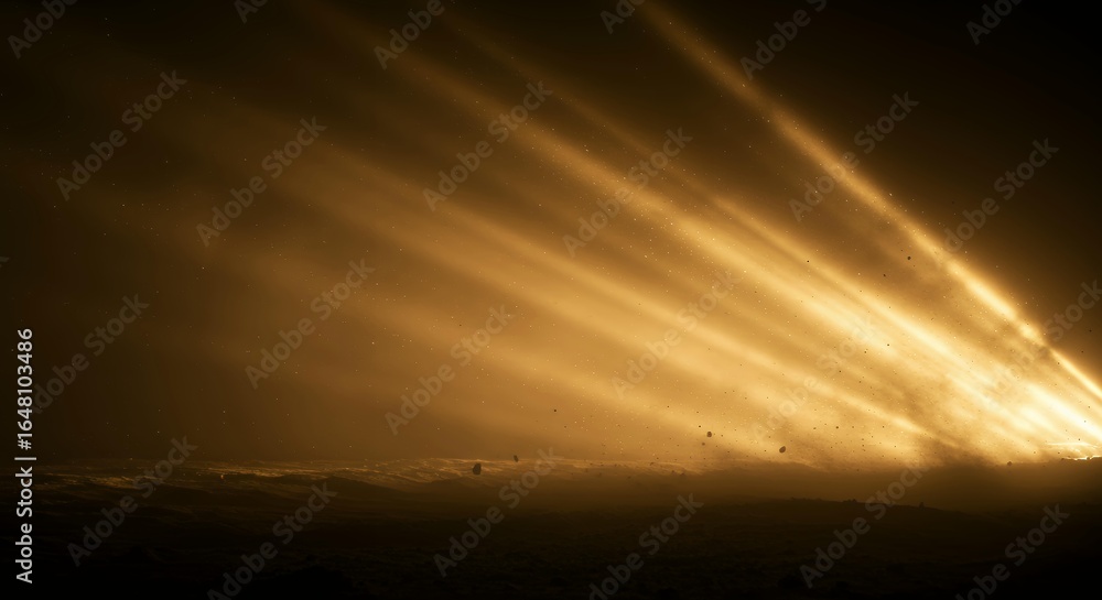 Poster diagonal golden light streaks across dark cinematic background creating dynamic motion blur effect