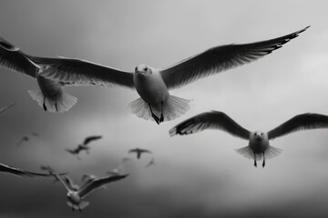 Naklejka premium Flock of flying seagulls