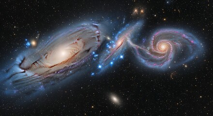 Photorealistic art of galaxy formations colliding