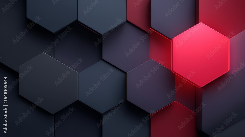 Poster black and red background with a red square in the middle. the red square is surrounded by black squa