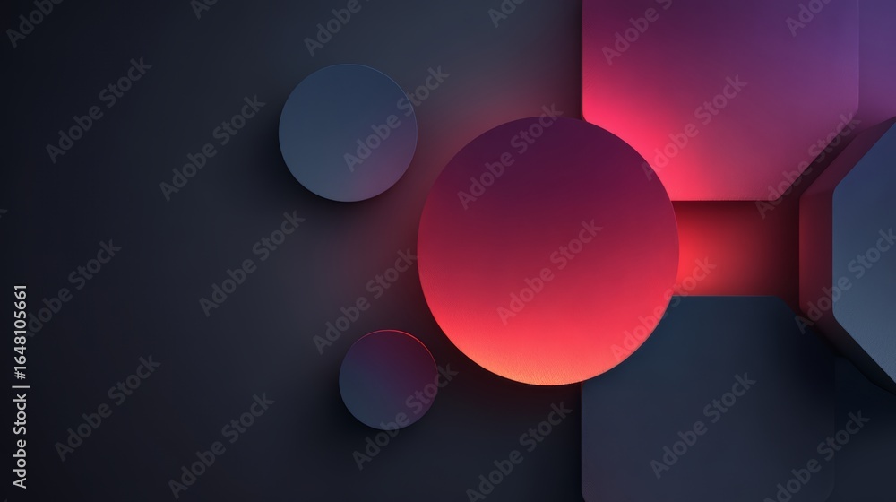 Poster black background with a red circle in the middle. the circle is surrounded by four other circles