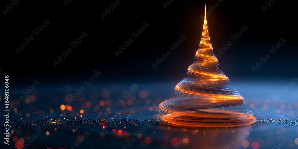 Poster christmas tree with a glowing light on top. the tree is surrounded by a dark background