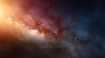 Fototapeta premium Colorful galaxy with a bright orange star in the center. The stars are scattered throughout the galaxy