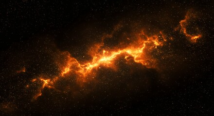 Orange cosmic nebula with glowing gas clouds and stars in deep space astronomy and universe background