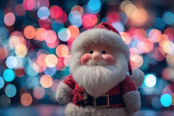 Fototapeta premium Holiday photo featuring Santa amidst vibrant bokeh lights