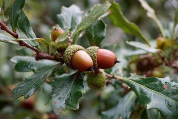Holm Oak leaves and acorns Quercus ilex Image captured in Ciudad Real Spain
