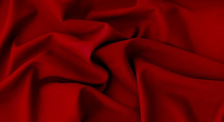 Bright turkey red maroon ruby scarlet cherry color. Elegant crumpled fabric banner. Matte silk...