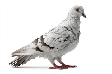 Lone pigeon on a plain white backdrop