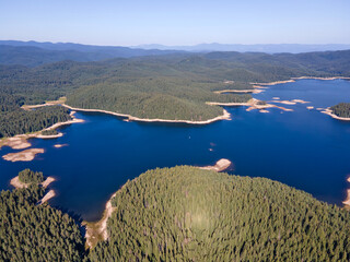 Aerial panorama of Shiroka polyana Reservoir, Bulgaria