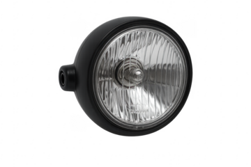 Round headlight shining brightly on transparent background