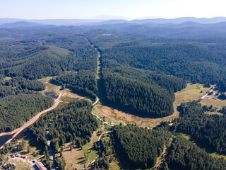 Aerial panorama of Shiroka polyana Reservoir, Bulgaria