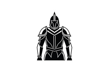 Obraz premium Medieval knight in armor with helmet and shoulder pads standing silhouette