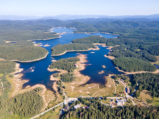 Fototapeta premium Aerial panorama of Shiroka polyana Reservoir, Bulgaria