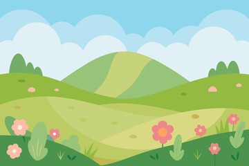 Obraz premium A serene summer landscape of green hills and trees under a clear blue sky, capturing the essence of the countryside