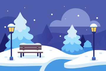 Fototapeta premium A magical winter night landscape with a Christmas tree and snowflakes, perfect for a holiday card illustration