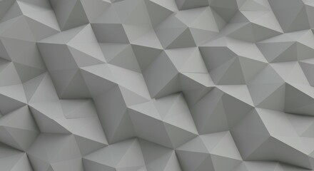 Abstract white geometric low poly crystalline surface with angular facets, 3D rendered polygonal background for modern design projects