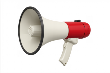 Red and white megaphone on transparent background amplifying sound