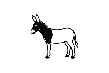 Fototapeta premium A black and white illustration of a donkey standing alone silhouette