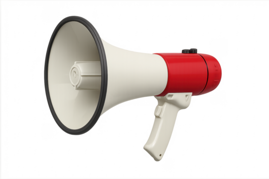Red and white megaphone on transparent background amplifying sound