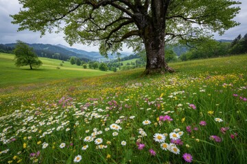 Spring meadow flowers and beech tree Halblech Swabia Bavaria Germany