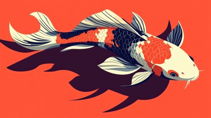 Koi fish, vibrant colors, bold design, artistic shadow